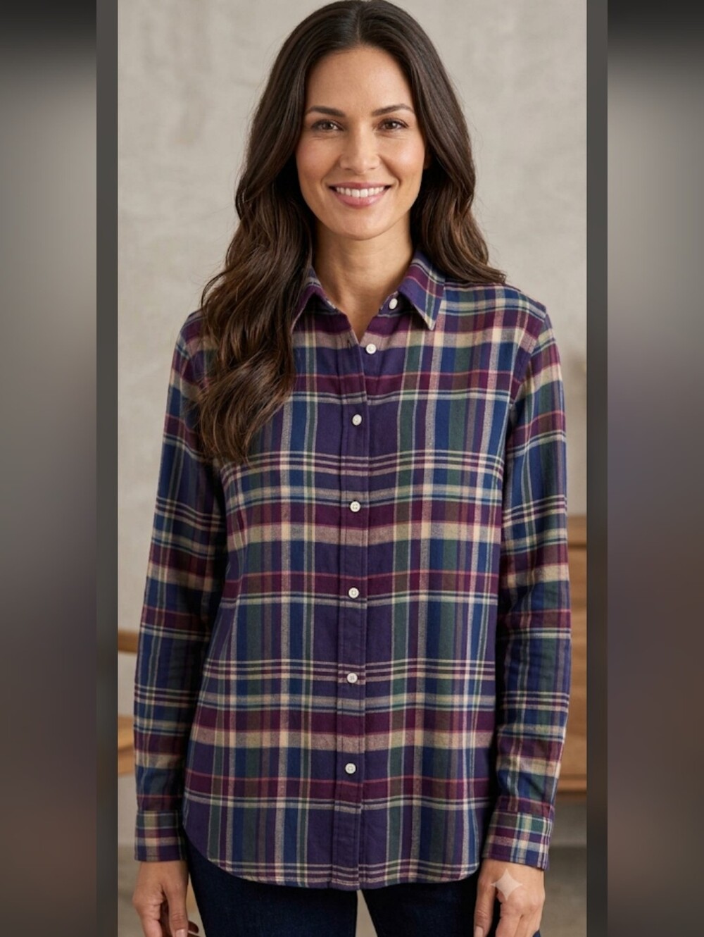 Lauren Ralph Lauren Navy Multi-Color 100 % Cotton Plaid Button-Down Shirt